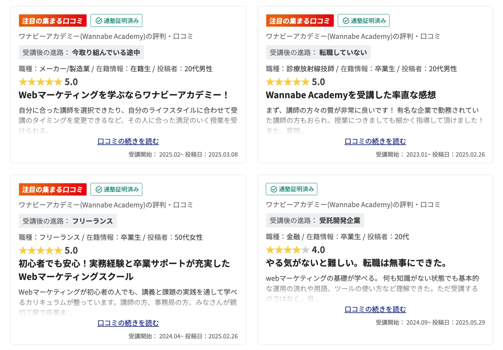 ワナビーアカデミーの口コミ